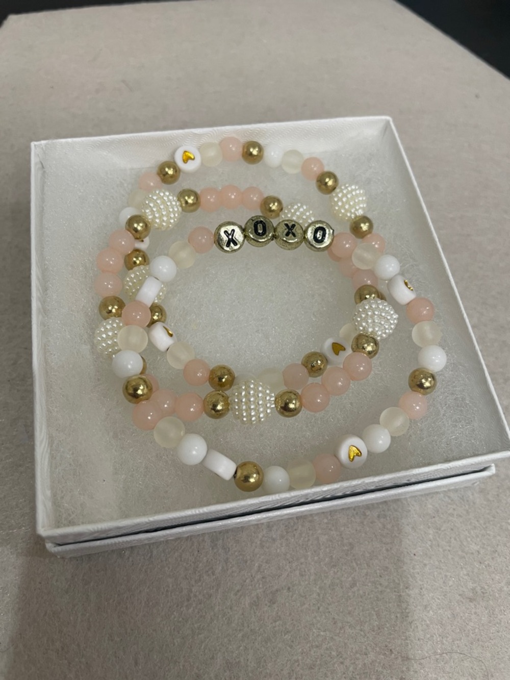 Pearl & Gold Accent Stretch Bracelet Set — Pink and White